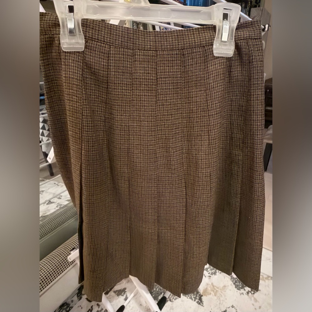 Briggs New York Brown Houndstooth A-Line Skirt